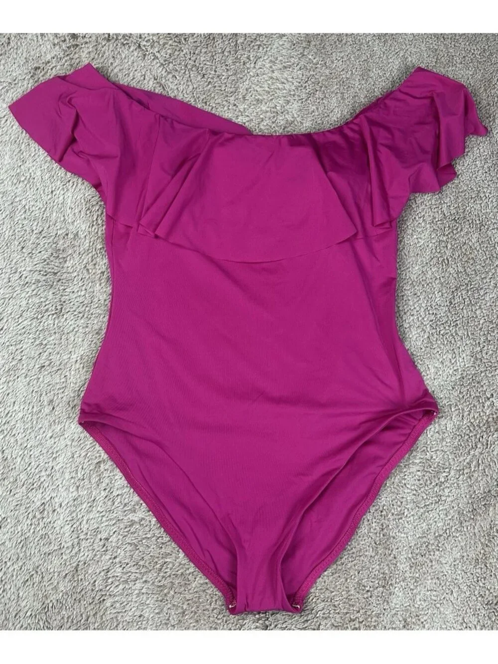Trina Turk one piece size 14 Magenta Pink New Ruffle Off-the-Shoulder Swimsuit